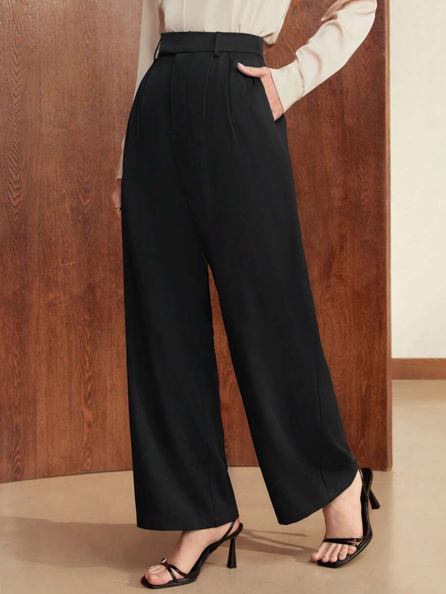 BizChic Solid Wide Leg Pants - Black - View 1