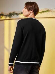 Manfinity EMRG Nam Mô hình bộ xương Sọc trang trí Áo len - màu đen - Xem 2