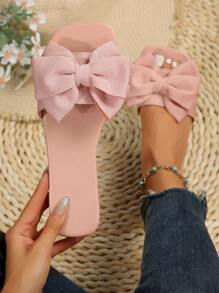 Bow Slippers Outdoor Celebrity Slippers For Women, Fashion Beach Sandals Anti-Slip Bow Outdoor Slippers Suitable For Date, Shopping, Beach, Recreation - Pink - View 2