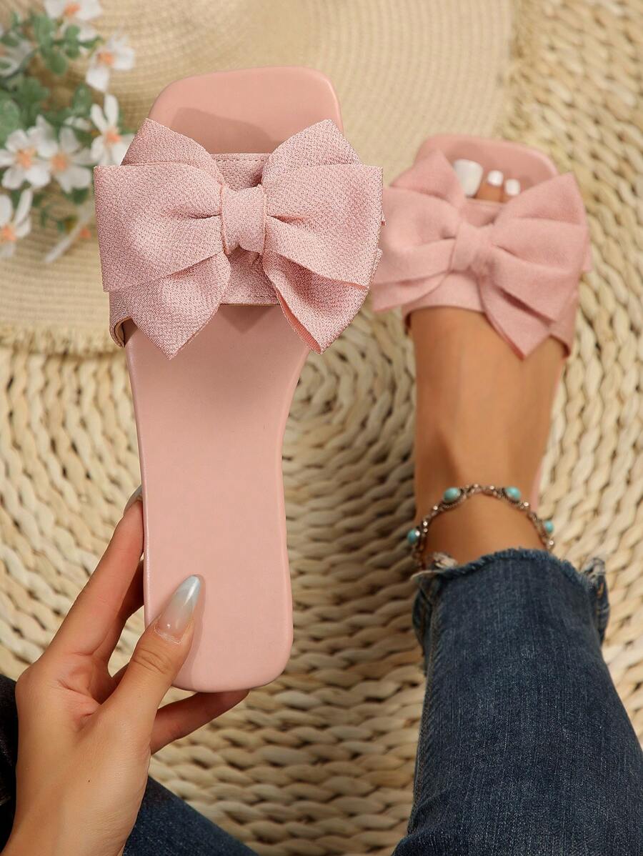 Bow Slippers Outdoor Celebrity Slippers For Women, Fashion Beach Sandals Anti-Slip Bow Outdoor Slippers Suitable For Date, Shopping, Beach, Recreation