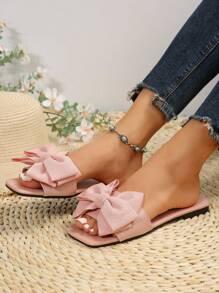 Bow Slippers Outdoor Celebrity Slippers For Women, Fashion Beach Sandals Anti-Slip Bow Outdoor Slippers Suitable For Date, Shopping, Beach, Recreation - Pink - View 3