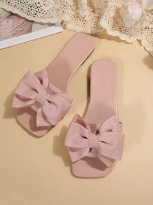 Bow Slippers Outdoor Celebrity Slippers For Women, Fashion Beach Sandals Anti-Slip Bow Outdoor Slippers Suitable For Date, Shopping, Beach, Recreation - Pink - View 5