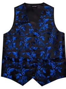 Men Floral Print Waistcoat With Tie - Blue - View 5