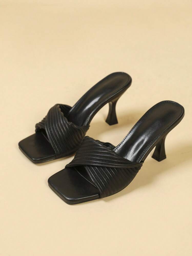 春夏时尚黑色打结女士高跟凉鞋，适合上班穿着 - 黑色 - 查看 6