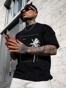 男士棕櫚樹印花T恤 - 黑色 - 查看 4