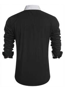 Nam Panel Tương phản Vá Túi Áo sơ mi - màu đen - Xem 2