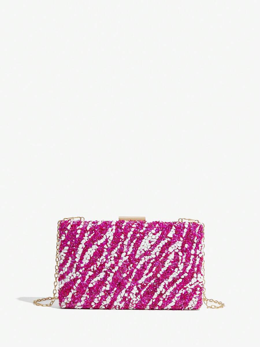 SHEIN BAE Sọc tương phản Mẫu Túi Box Clutch Với Có màu sắc Đá Đồ trang trí Đối với Của phụ nữ Tối Buổi tiệc - Nhiều màu - Xem 1