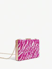 SHEIN BAE Sọc tương phản Mẫu Túi Box Clutch Với Có màu sắc Đá Đồ trang trí Đối với Của phụ nữ Tối Buổi tiệc - Nhiều màu - Xem 2