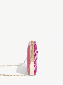 SHEIN BAE Sọc tương phản Mẫu Túi Box Clutch Với Có màu sắc Đá Đồ trang trí Đối với Của phụ nữ Tối Buổi tiệc - Nhiều màu - Xem 3
