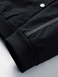 Men Zip Up Bomber Jacket - Black - View 5