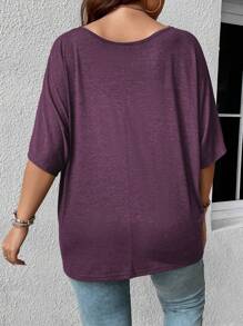 SHEIN LUNE Plus Patched Pocket Batwing Sleeve Tee - Purple - View 2