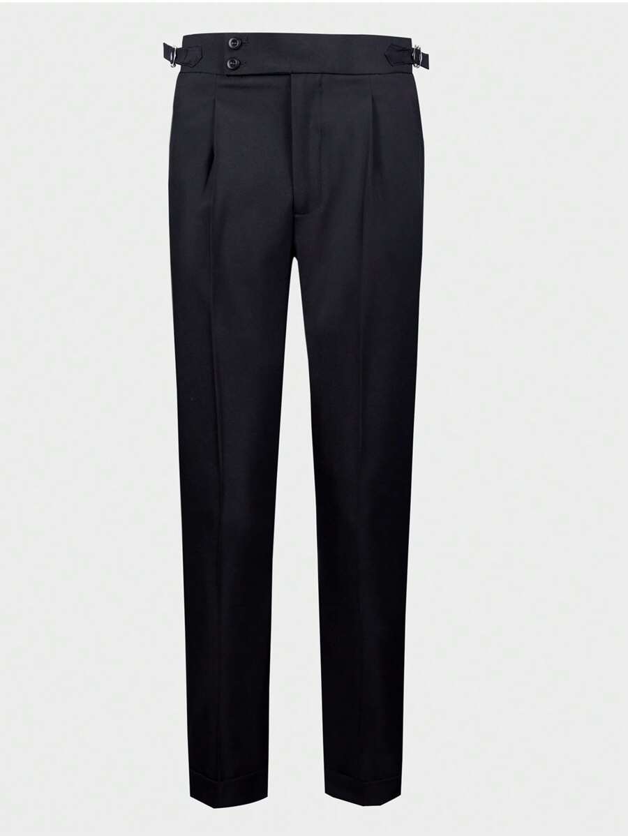 Men Solid Slant Pocket Suit Pants - Black - View 1