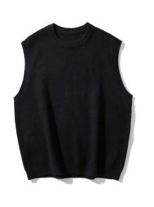 Men Solid Sweater Vest - Black - View 1