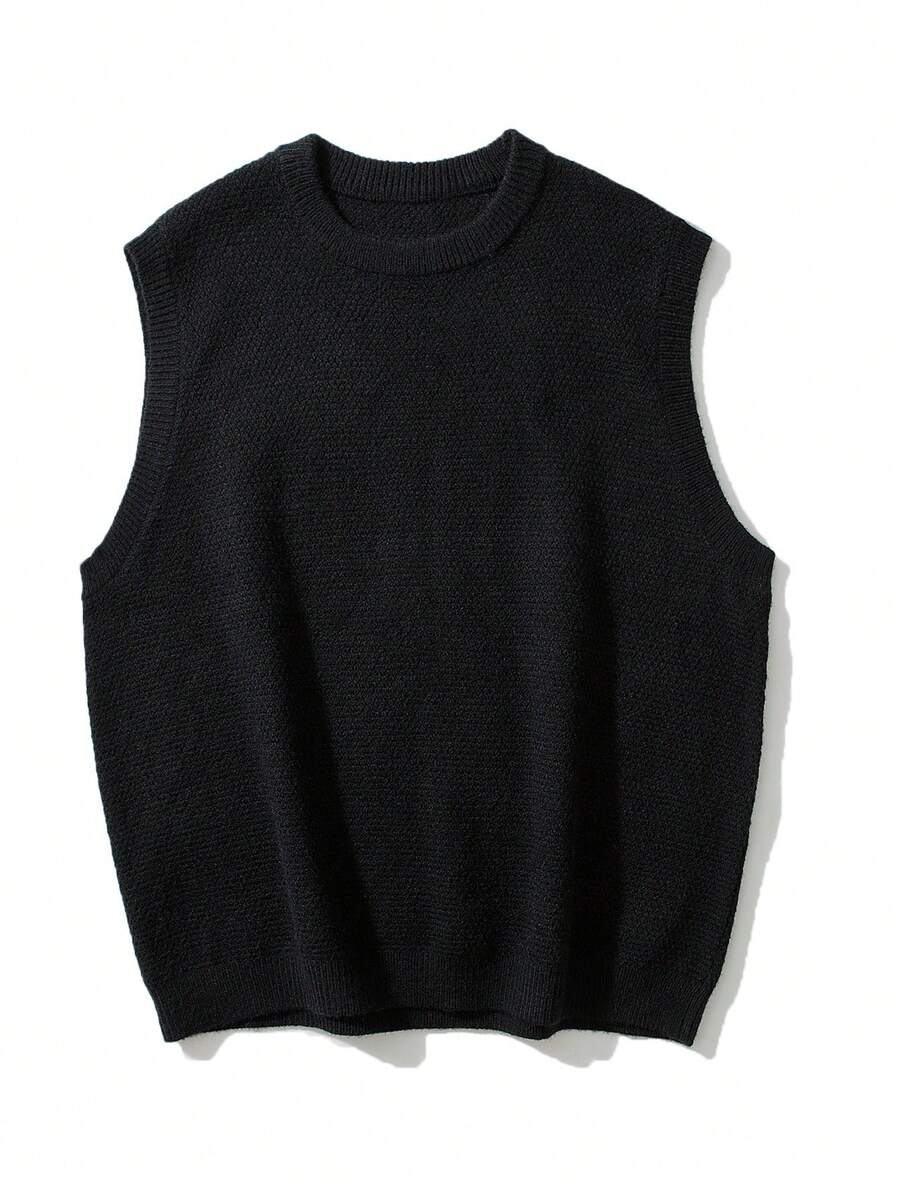 Men Solid Sweater Vest - Black - View 1
