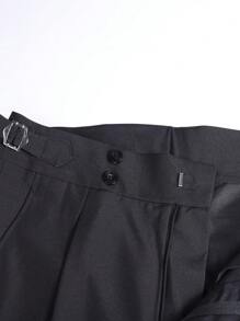 Men Solid Slant Pocket Suit Pants - Black - View 9