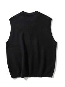 Men Solid Sweater Vest - Black - View 2