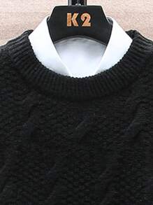 Men Solid Drop Shoulder Sweater Without Shirt - Black - View 3