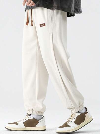 Men Letter Patched Detail Drawstring Waist Sweatpants