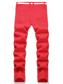 Hombres Jeans desgarro con estampado de letra y dibujos animados - Rojo - Ver 2