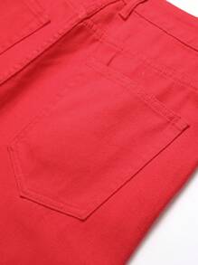 Hombres Jeans desgarro con estampado de letra y dibujos animados - Rojo - Ver 3