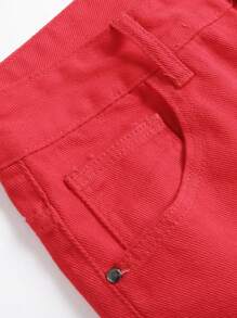 Hombres Jeans desgarro con estampado de letra y dibujos animados - Rojo - Ver 5