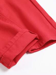 Hombres Jeans desgarro con estampado de letra y dibujos animados - Rojo - Ver 6