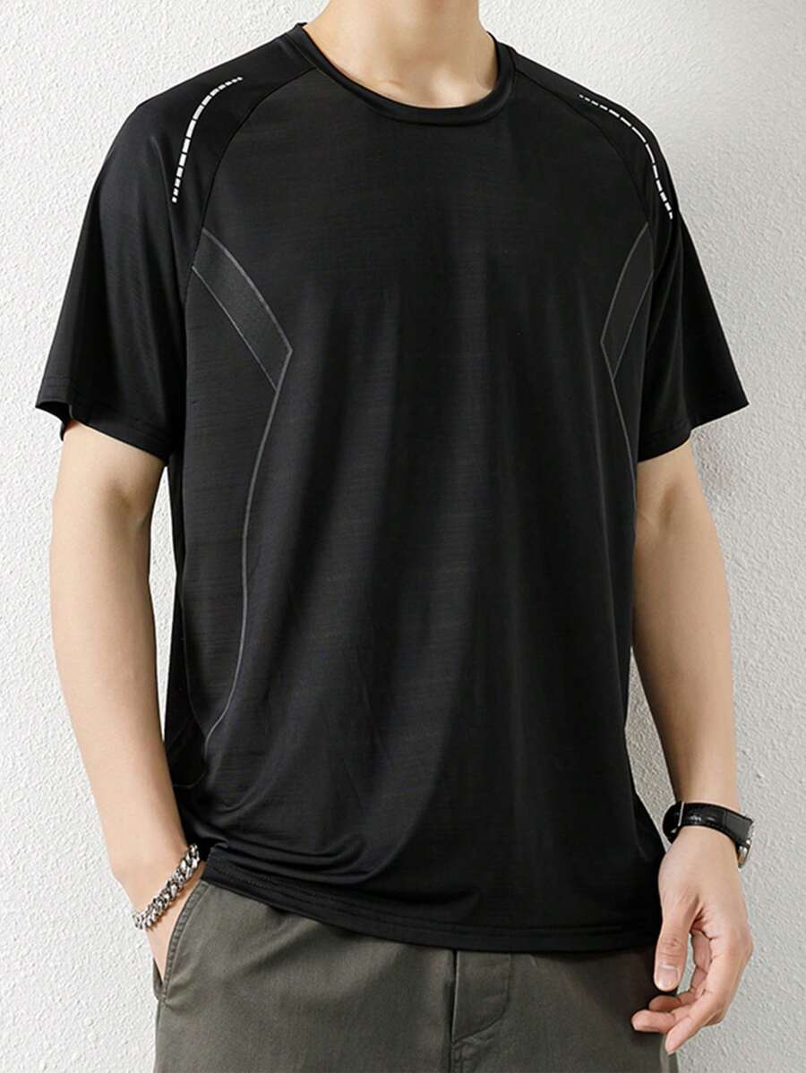 Men Contrast Trim Raglan Sleeve Tee - Black - View 1