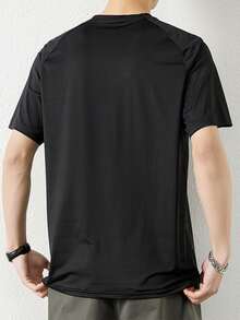 Men Contrast Trim Raglan Sleeve Tee - Black - View 2