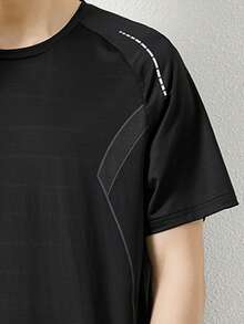 Men Contrast Trim Raglan Sleeve Tee - Black - View 4