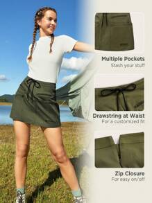 In My Nature 城市戶外美國工作服口袋A字型遠足半身裙適用於戶外運動和通勤 - 軍綠色 - 查看 3