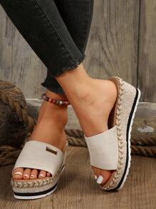 Women's Wedge Heel Thick Sole Slides,Spring Summer Outfits - Beige - View 3