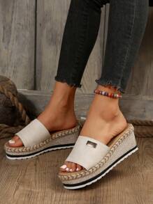 Women's Wedge Heel Thick Sole Slides,Spring Summer Outfits - Beige - View 5