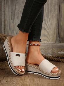 Women's Wedge Heel Thick Sole Slides,Spring Summer Outfits - Beige - View 6