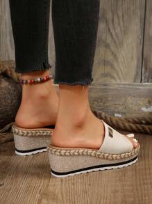 Women's Wedge Heel Thick Sole Slides,Spring Summer Outfits - Beige - View 8