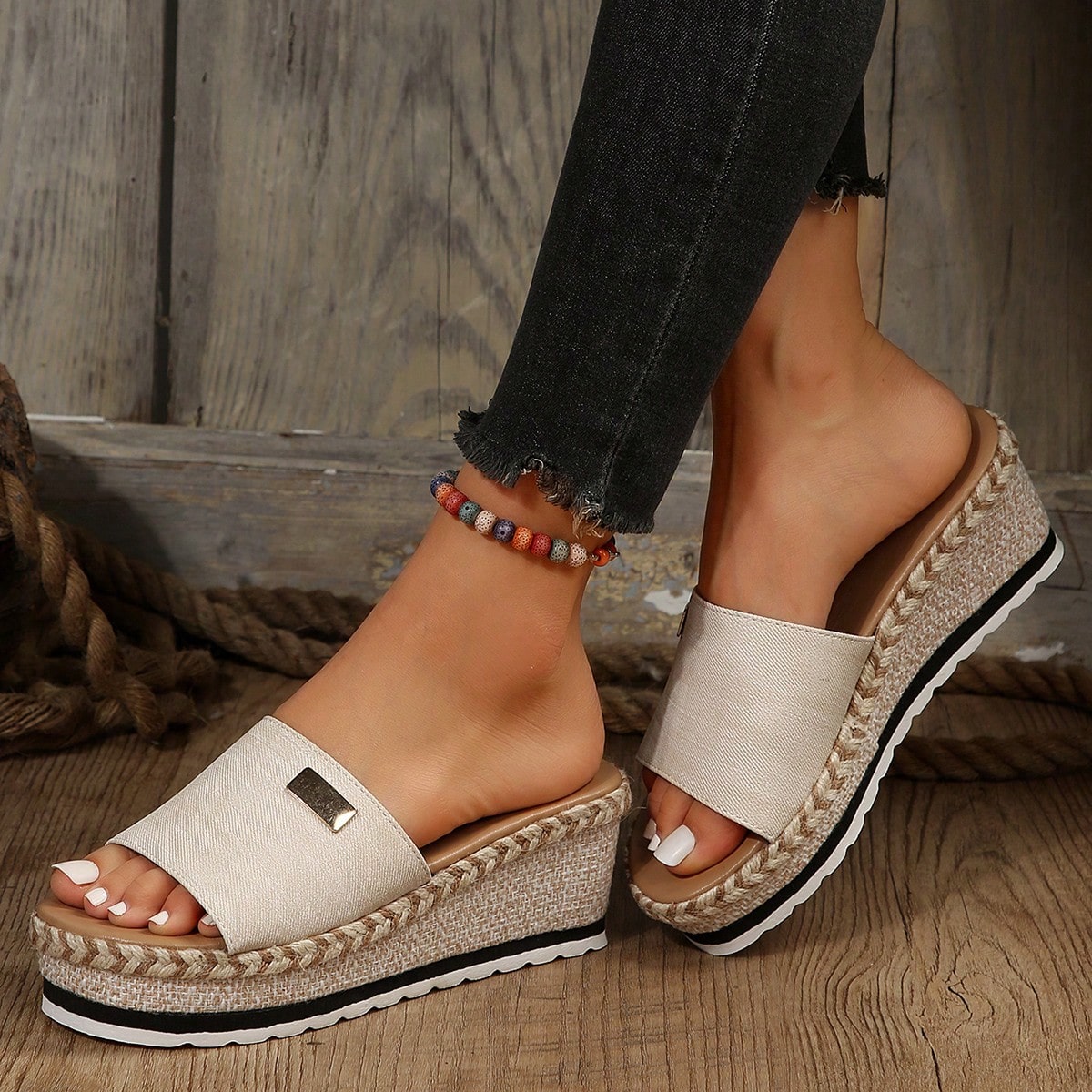Sandalias de cuña con suela gruesa para mujer, atuendos de primavera y verano