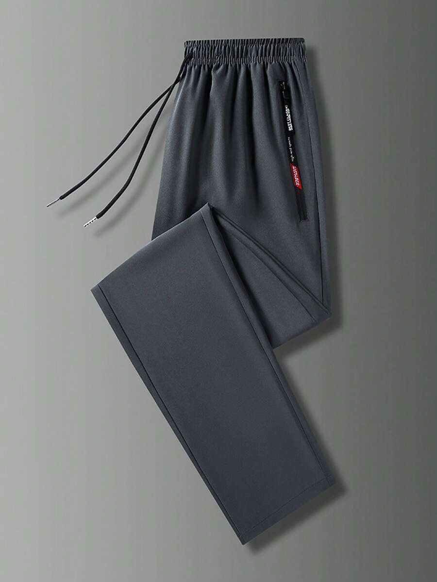 Hombres Pantalones de cintura con cordón con diseño de cremallera - Gris - Ver 1