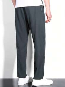 Hombres Pantalones de cintura con cordón con diseño de cremallera - Gris - Ver 2