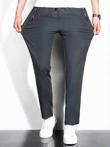 Hombres Pantalones de cintura con cordón con diseño de cremallera - Gris - Ver 3