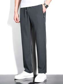 Hombres Pantalones de cintura con cordón con diseño de cremallera - Gris - Ver 4