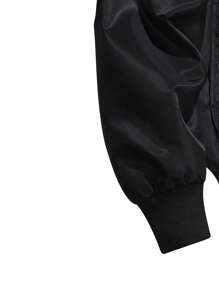 Men Letter Patched Detail Flap Pocket Bomber Jacket - Black - View 3