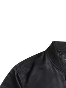 Men Letter Patched Detail Flap Pocket Bomber Jacket - Black - View 4
