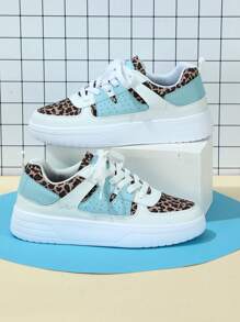 Fall/Winter Color Block Leopard Print Casual Student Sneakers, Sport Shoes