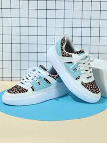 Fall/Winter Color Block Leopard Print Casual Student Sneakers, Sport Shoes