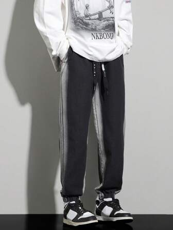 Hombres Jeans de cintura con cordón con costura lateral en contraste