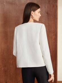 BizChic 素色口袋貼布花呢外套 - 白色 - 查看 2