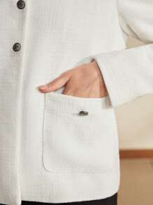 BizChic 素色口袋貼布花呢外套 - 白色 - 查看 3