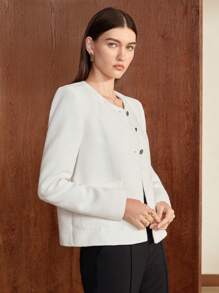 BizChic 素色口袋貼布花呢外套 - 白色 - 查看 5