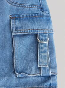 SHEIN Girlism Teen Girl Flap Pocket Denim Skirt