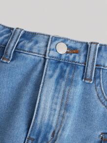 SHEIN Girlism Teen Girl Flap Pocket Denim Skirt