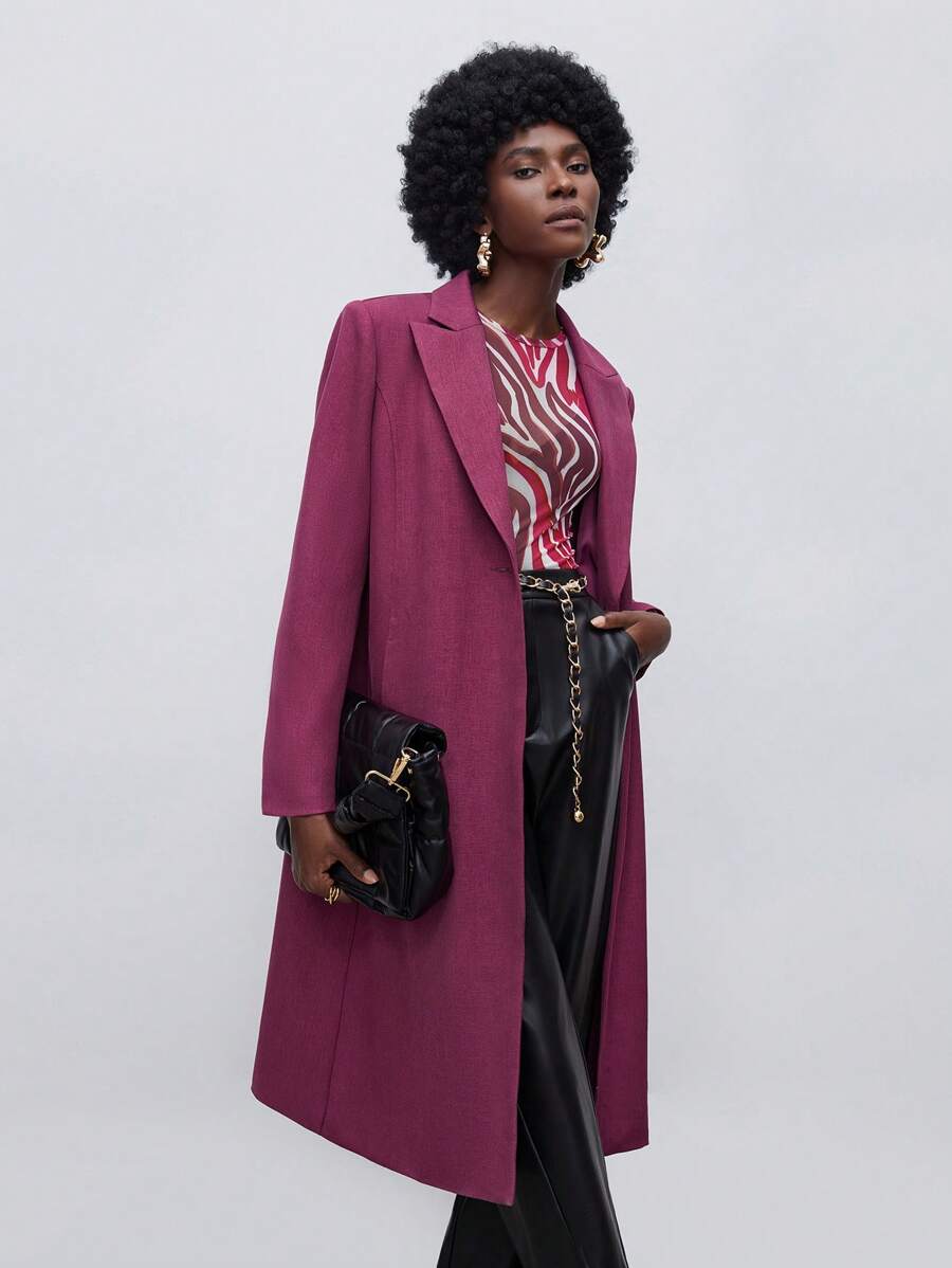 Maija Lapel Neck Open Front Longline Blazer - Purple - View 1